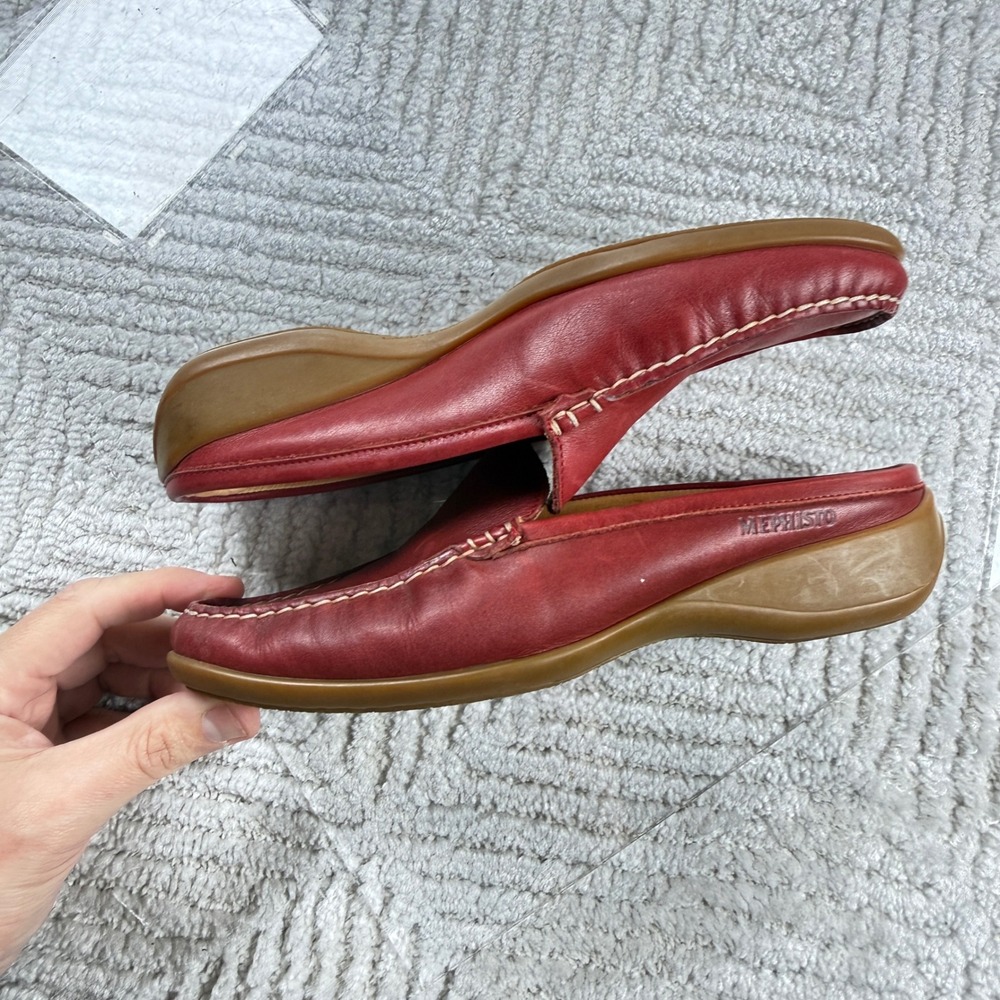 Mephisto Cool-Air Mules Women 8 Red Leather Portugal Wedge Slip On Comfort Shoes - Picture 13 of 14